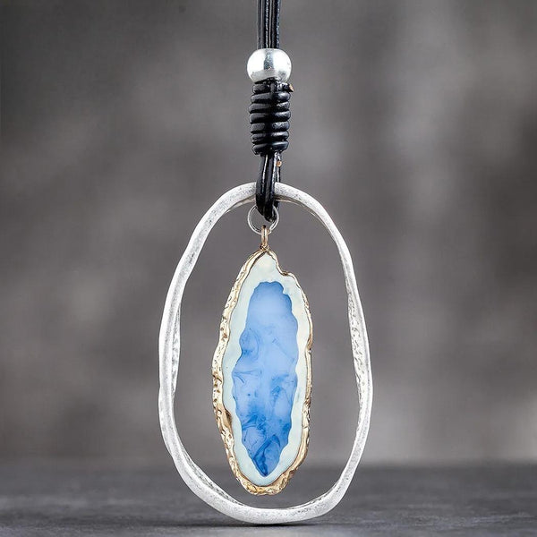Blue Nature Stone Vintage Chokers Accessories Goth Jewlery Long Pendant Necklace