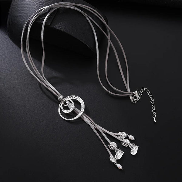 Fashion Geometric Necklace for Women with Suspension Pendant Trendy Silver Color Long Collar Chain