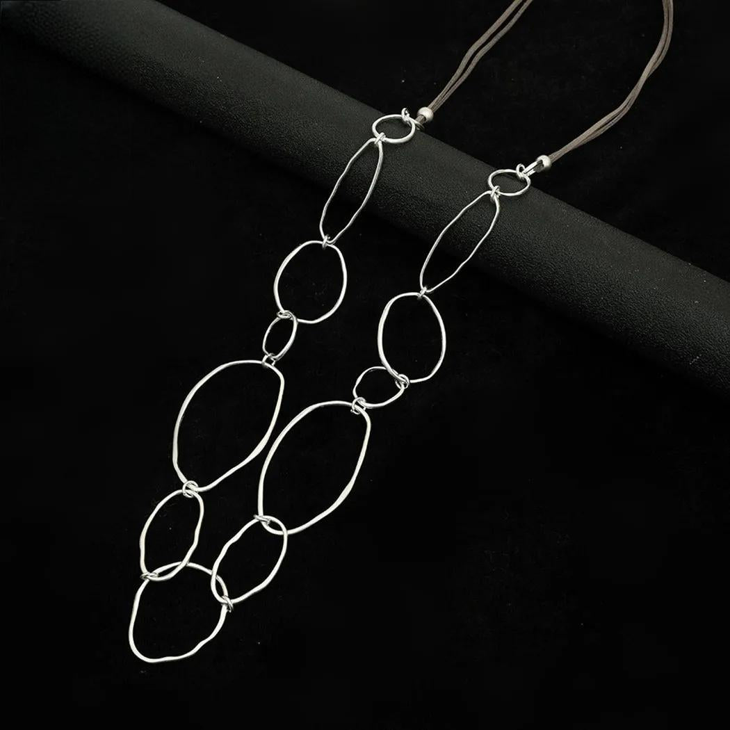 Vintage Silver Color Circles Long Necklace Trending Korean Fashion Goth Jewelry Pendants