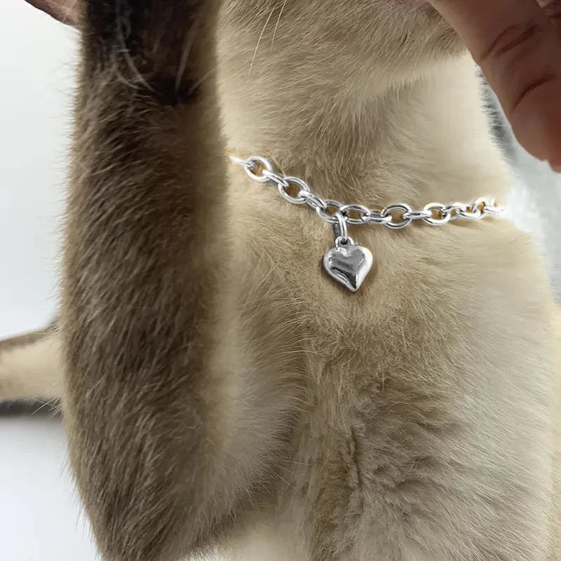 Charm  Necklace 6mm Gold color Heart Collar Chain for Pet Dog& Cat
