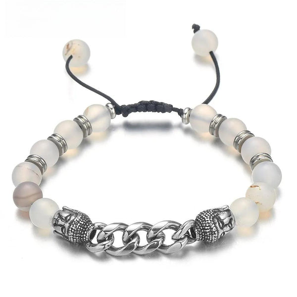 Pulsera ajustable de acero inoxidable con diseño de Buda Lobo y ancla con cuentas de piedra natural.