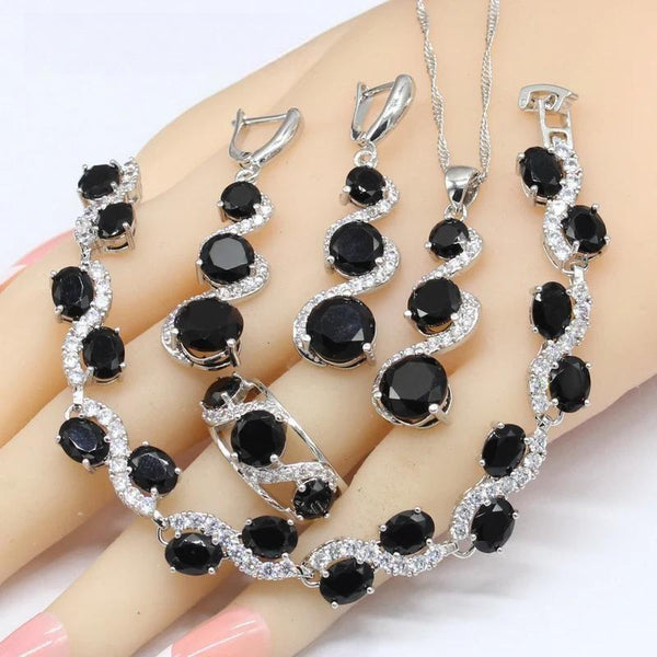 Black White 925 Silver Jewelry Sets For Women
