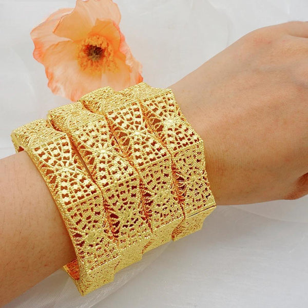 Fashion 4Pcs/lot Bangls Ethiopian Dubai Gold Color Bangles For Women Bride Bracelet