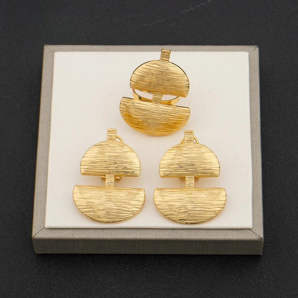 African Dubai Design Earrings Ring Lady Copper  Gold Plated Women Clip Earrings Jewelry Set