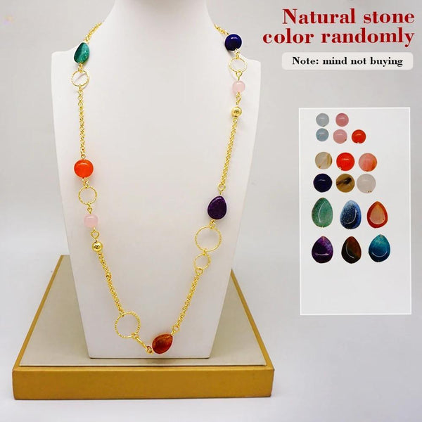 Fashion African Round Bead Long Chain For Girls Natural Stone Bohemian Long Necklace