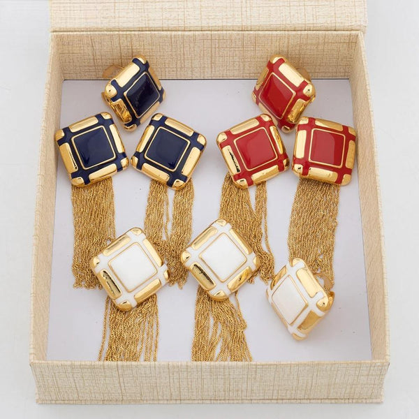 Bohemian New Fashion Gold Color Earrings Ring Set