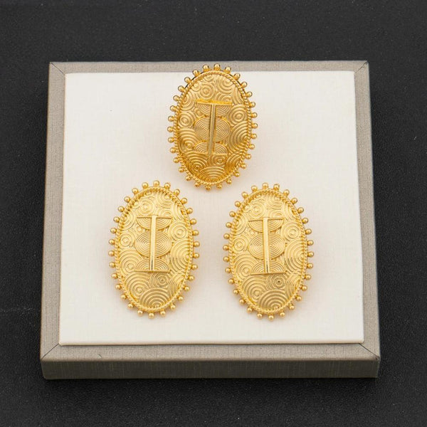 African Fashion  Gold Color Earrings and Finger Ring Jewelry Set for Women