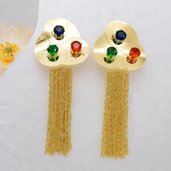 Fashion Gold Color Flower Hoop Earrings Statement Long Hanging Earrings