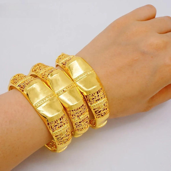 Lote de 4 brazaletes de lujo de color dorado etíope de Dubái para mujer