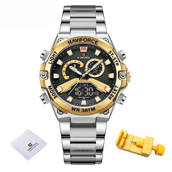 Nuevos relojes para hombre, deportivos militares, resistentes al agua, de cuarzo, digitales, cronógrafo, correa de acero inoxidable, reloj luminoso para hombre