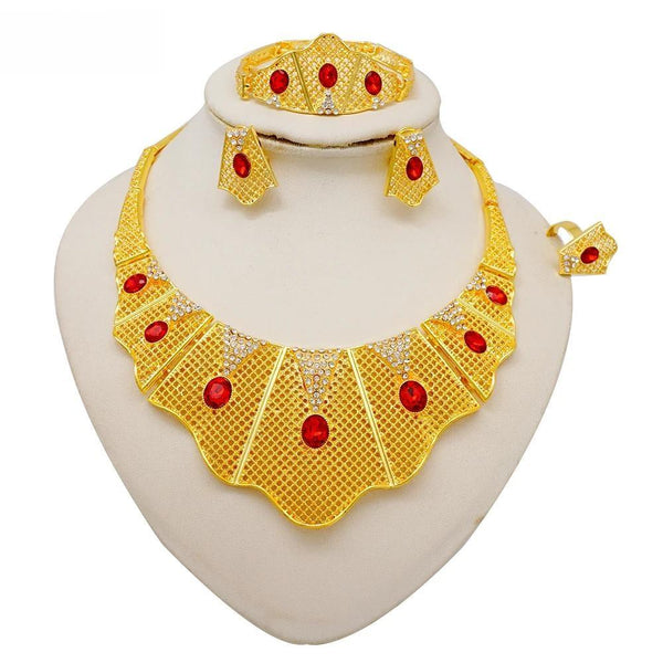 Luxury Dubai Rhinestone Necklace Earrings Set