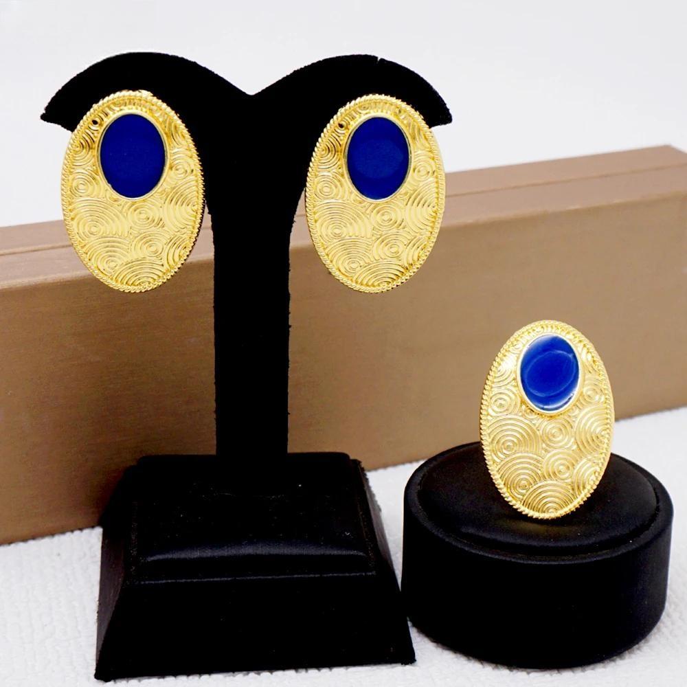 Luxury Blue Crystal Earrings & Resizable Rings Sets