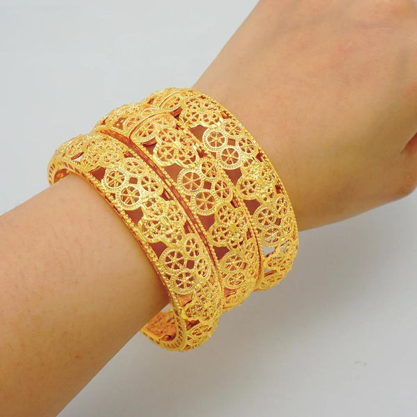 4pcs/Lot Dubai Gold Color Bangles For Women Indian Arab Charm Bracelet