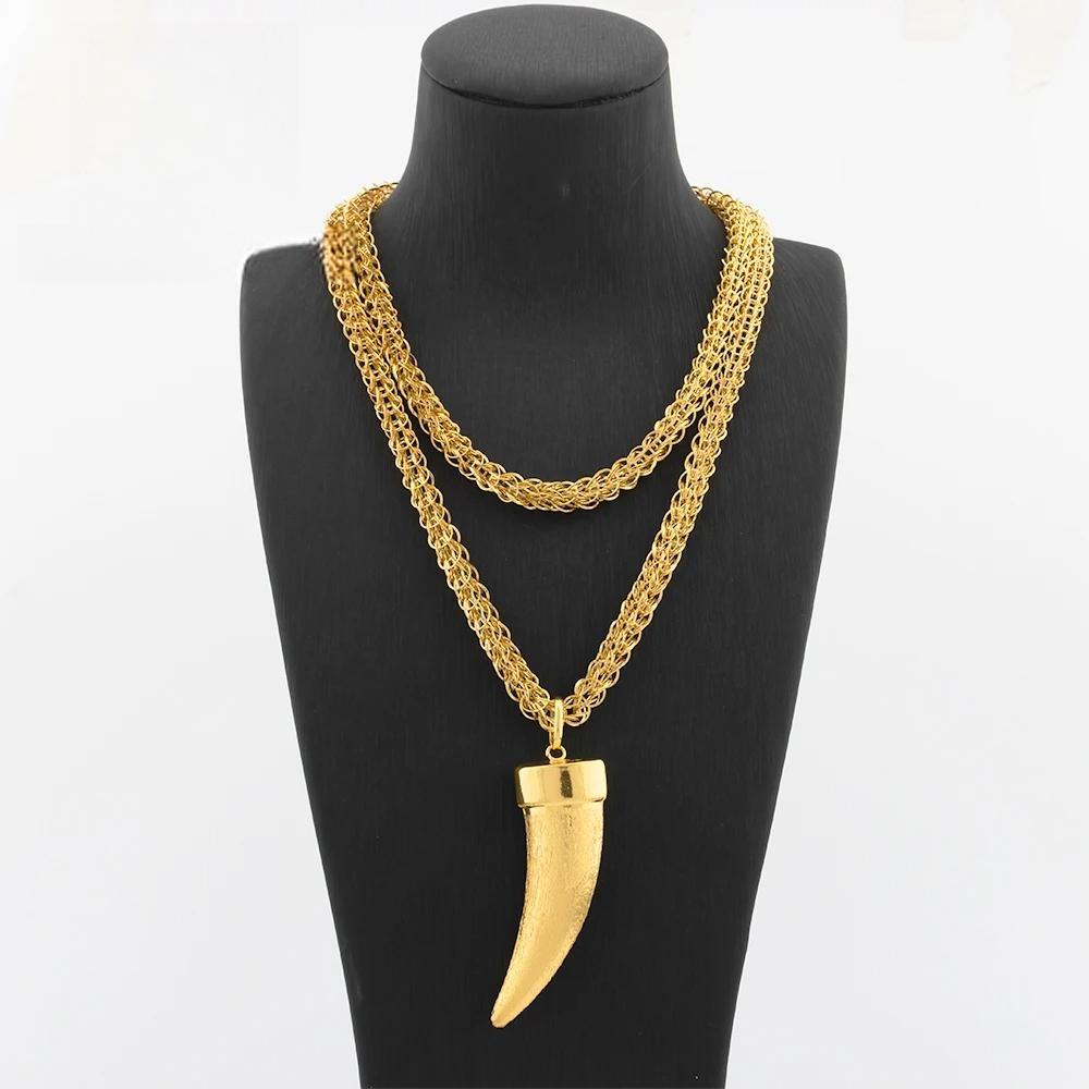Gold Plated Pendant with 100 cm Long Chain Copper Animal Pattern Necklace For Women