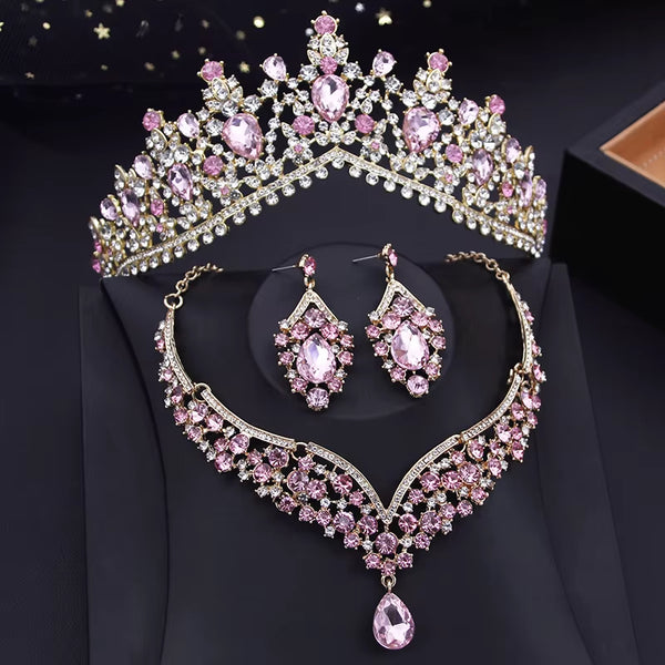 Fashion Luxury Crystal  Tiaras Earrings Necklaces Wedding Set