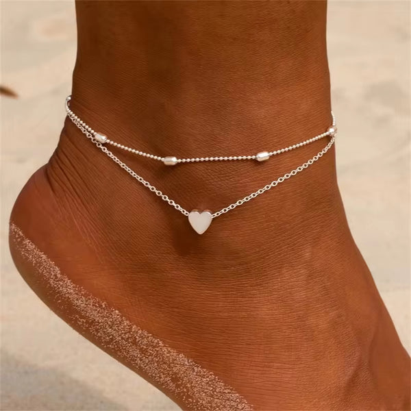Tobilleras sencillas de corazón dorado y plateado para mujer