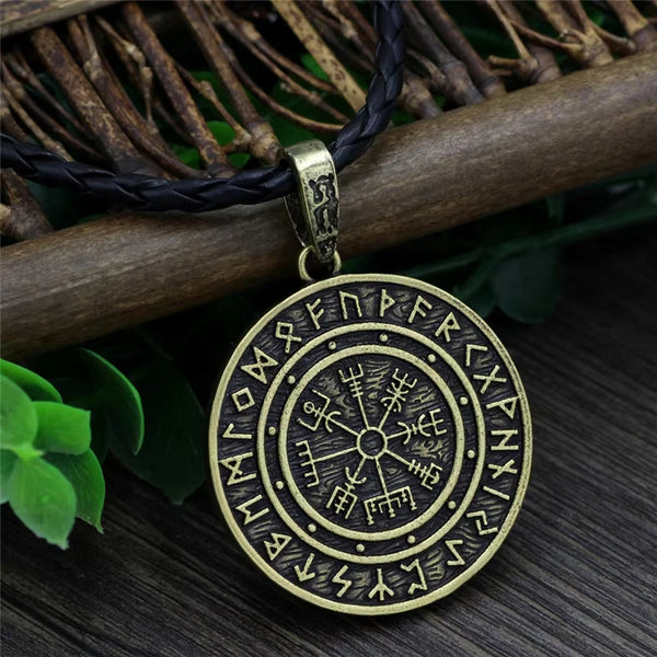 Viking Norse  Helmet Horror In Runic Circle Necklace