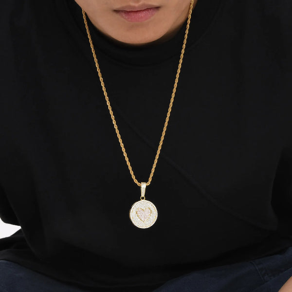 Hiphop Round Love Necklaces for Men Boys,Shiny Full Inlay Rhinestones CZ Stones Pendant