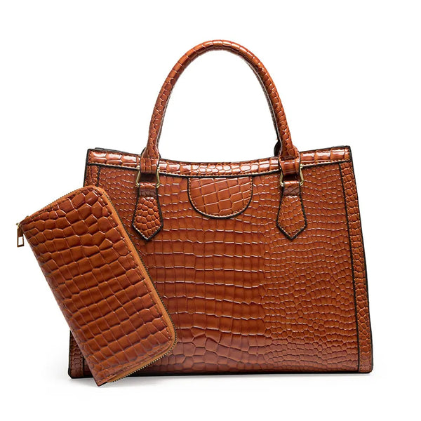 Trend  Designer Women's Tote Bag Crocodile Pattern Leather 2 Piece Set Composite Shoulder Bag