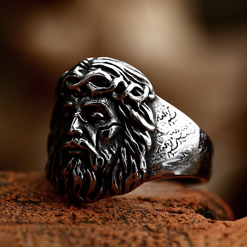 Vintage Stainless Steel Catholic Christian Jesus Ring For Men – Gofaer ...