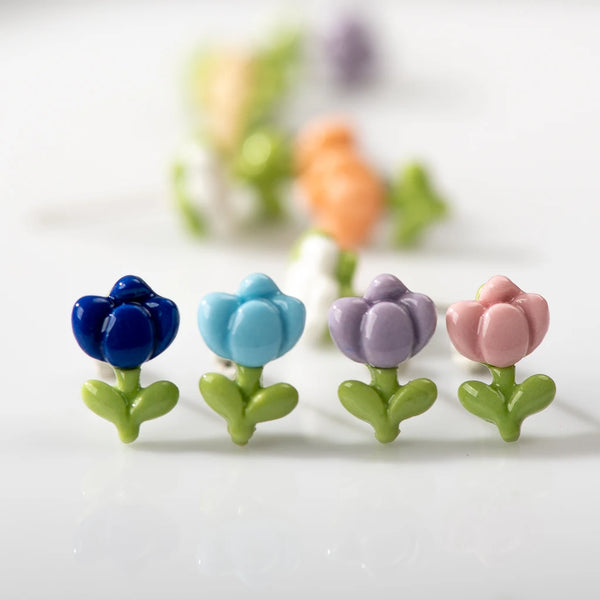 Multicolor Small Tulip Flower Ceramic Stud Earrings