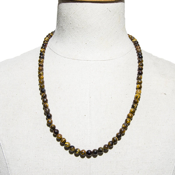 Gargantilla con cuentas de ónix negro y ojo de tigre de 8 mm, collar largo de moda para hombres y mujeres