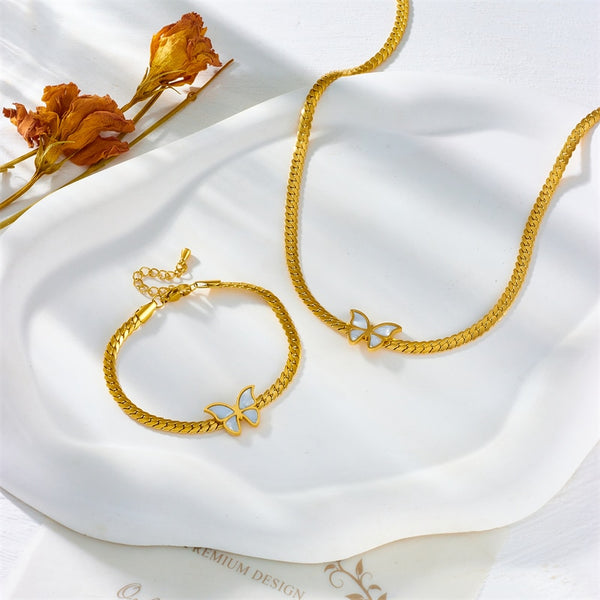 316L Stainless Steel Butterfly Charm Necklace Bracelets For Women