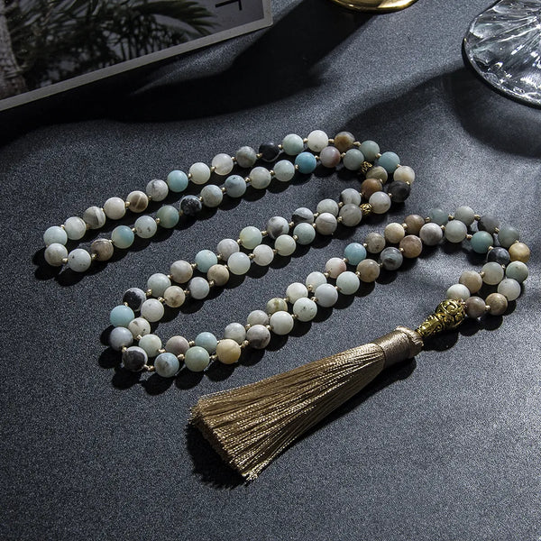 Cuentas de oración islámica musulmana Tasbih de 8 mm, amazonita mate anudada, 99 cuentas, joyería