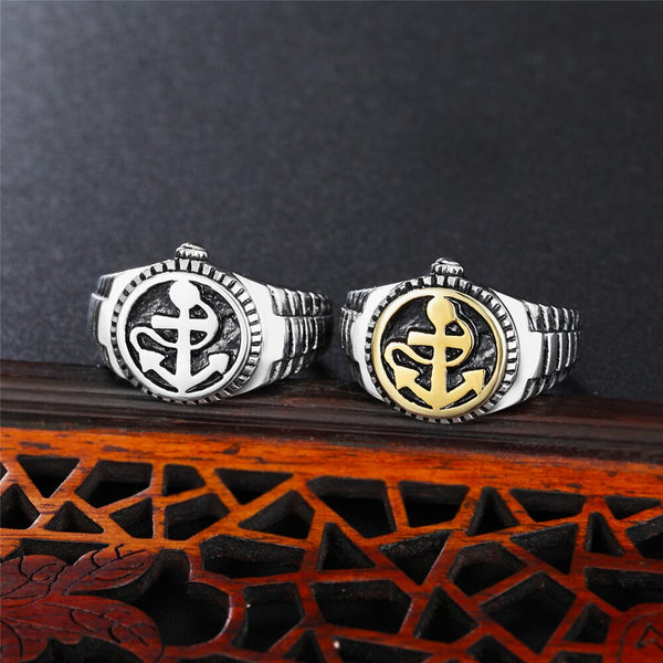 Anillos de ancla vikingos vintage de acero inoxidable 316L para motociclistas nórdicos