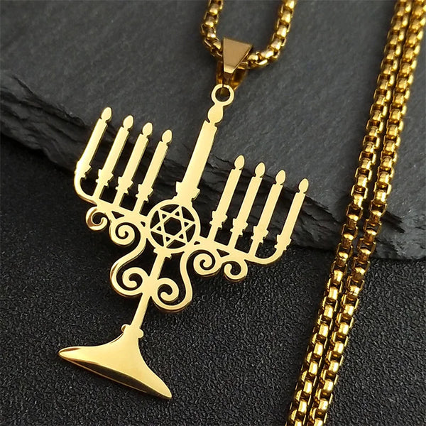 Collar con lámpara de Hanukkah Menorah de Judaica Israel para mujeres y hombres