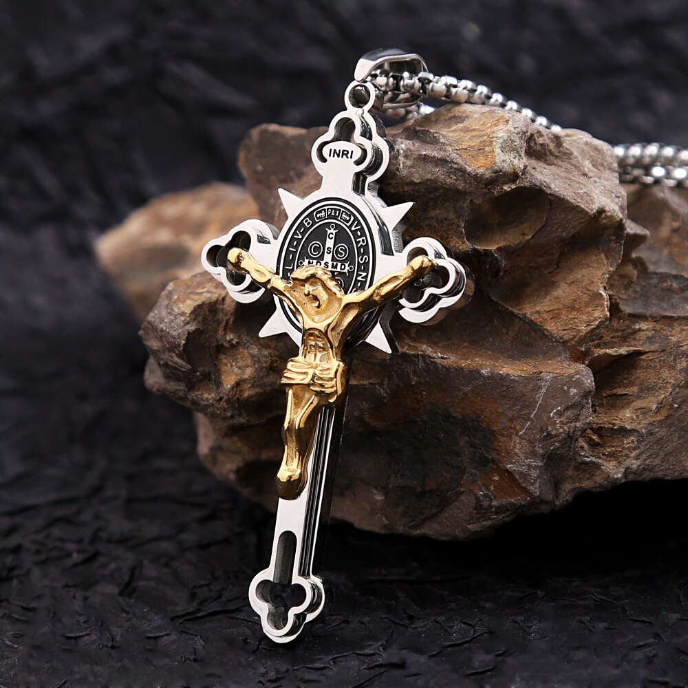 Punk Vintage Christian Jesus Cross Pendant Necklace For Men