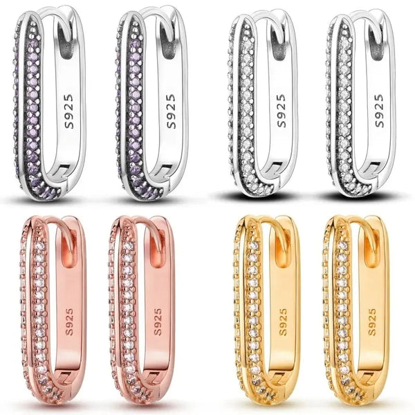 925 Sterling Silver Large Double Circle Hoop Earrings Geometry Simple CZ Zircon Earrings
