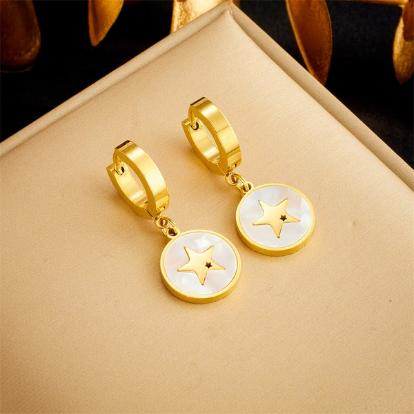 316L Stainless Steel Round Star Charm Earrings For Women