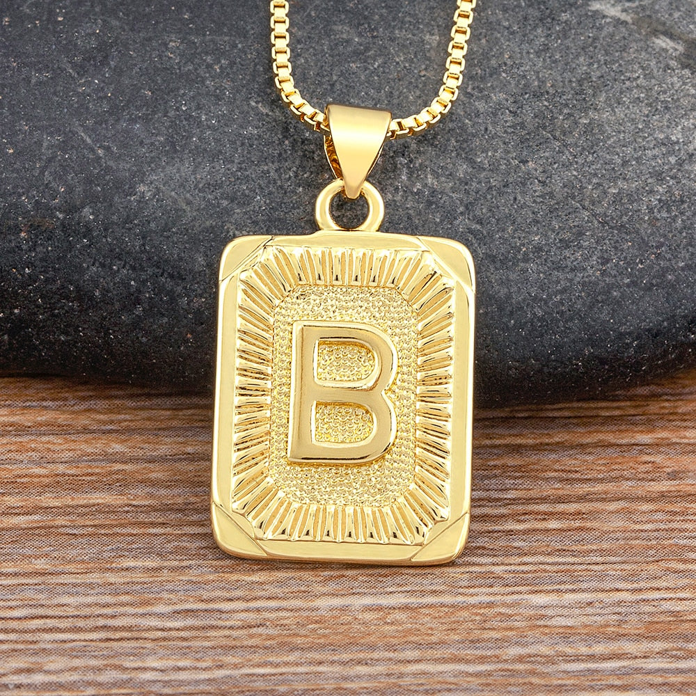 Light Luxury Design Geometric Inlay A-Z Letter Pendant Gold Plated Necklace