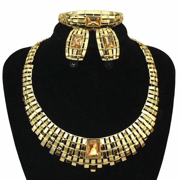 Conjuntos de joyería de fantasía de Dubái, collar de alta calidad con diamantes de imitación para mujer