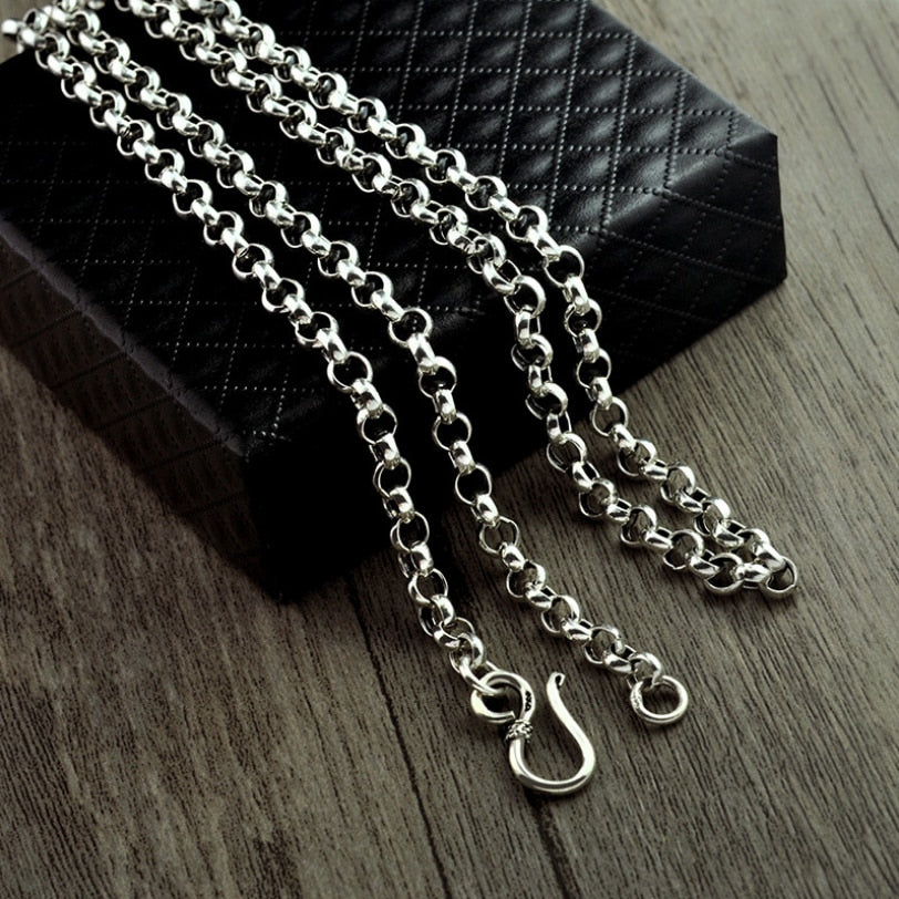 Unibabe Real Silver 3.5-5MM Thick Cross O Link Chain S925 Sterling Round Sweater Chain Necklace