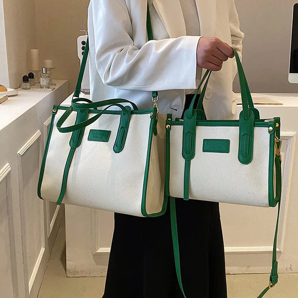 Simple Commuting Tote Bag Contrast Handbag Large Capacity Canvas Single-shoulder Messenger Bags