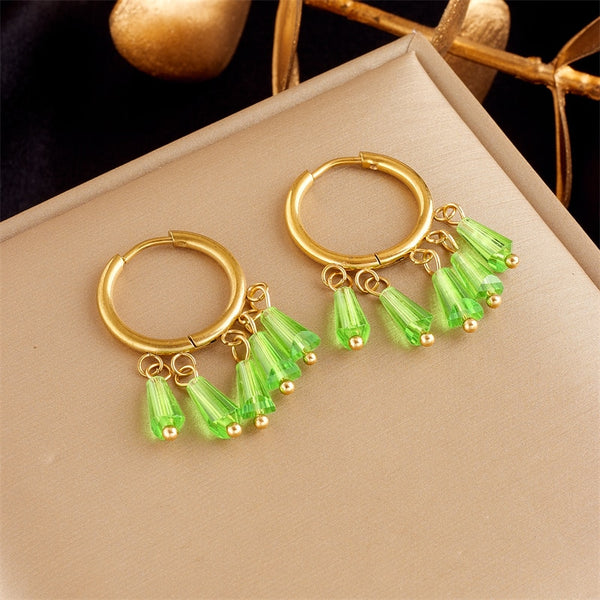 316L Stainless Steel Geometric Green Crystal Earrings For Women