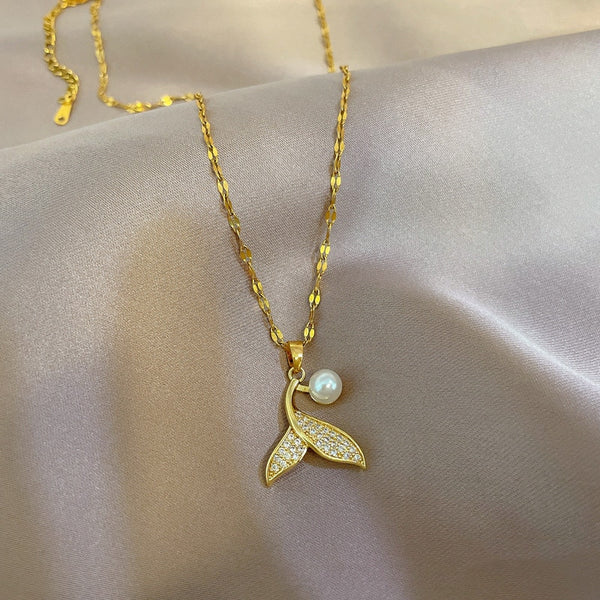 Korean Style Sweet Mermaid Color Pearl Pendant Women Necklace