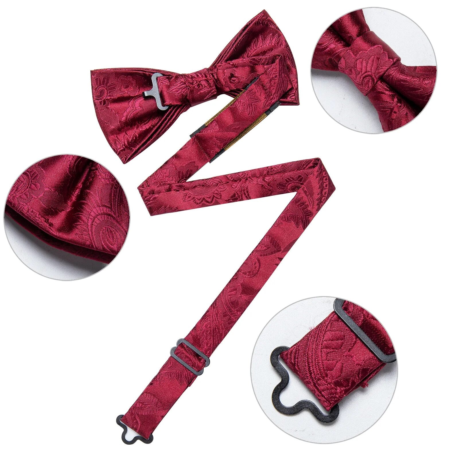 Fashion Men's Red Wedding Bowtie Corsage Pocket Square Cufflinks