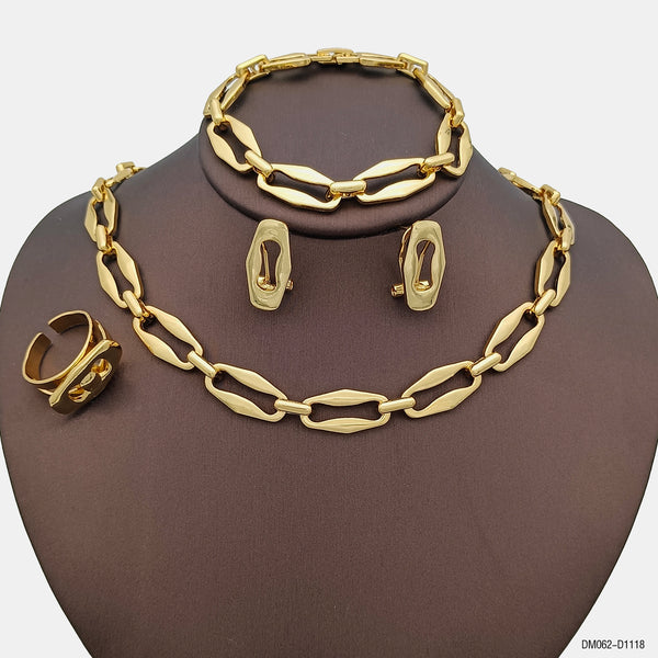 Collar, pulsera, anillos y pendientes de cadena fina de dos tonos de Dubái, artículo de novia para uso diario.