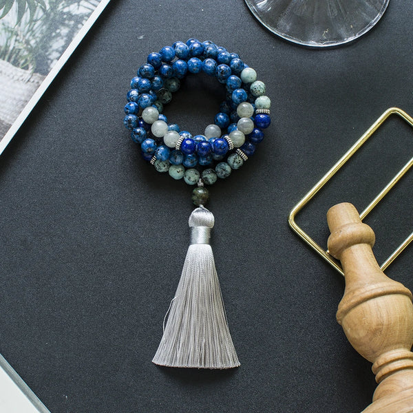 Collar Mala 108 con cuentas de piedra natural de 8 mm para hombres y mujeres, joyería para meditación, yoga y oración.