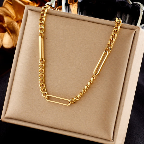 Collar de cadena de eslabones geométricos de acero inoxidable 316L color dorado para mujer