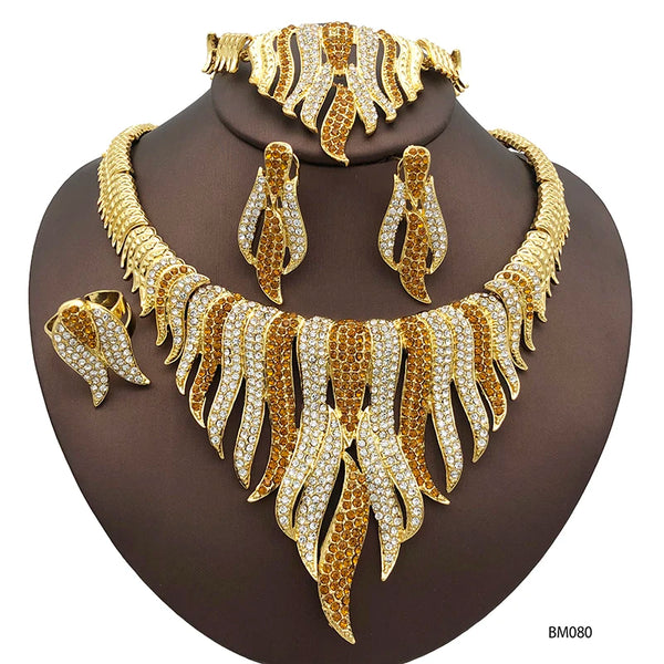 Conjunto de collar y pendientes para damas de Dubái, collar, pendiente, anillo, pulsera, regalo de boda.