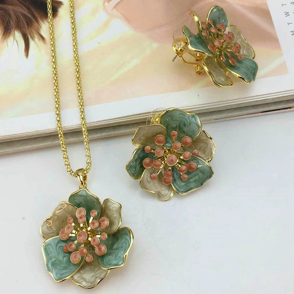 Joyería fina de Dubái: colgante de flor único con pendientes para mujer