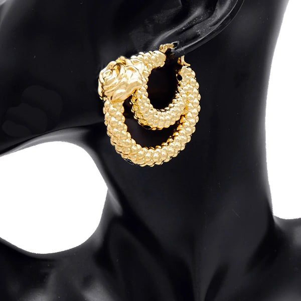 Fashion Gold Color Earring Bohemia Flower Round Drop Copper Hoop Earrings