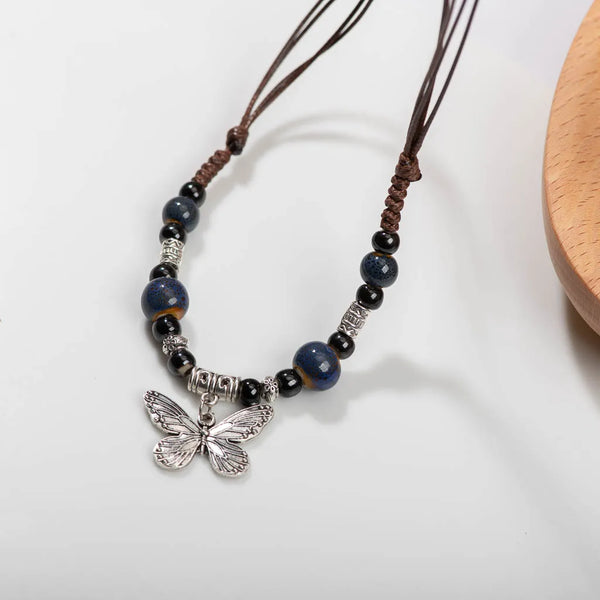 Handmade Ceramic Beads Butterfly Vintage Bohemian Ethnic Style Necklace Pendant