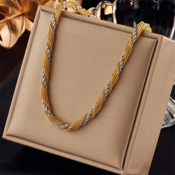 Collar de cadena gruesa de acero inoxidable 316L color dorado y plateado para mujer