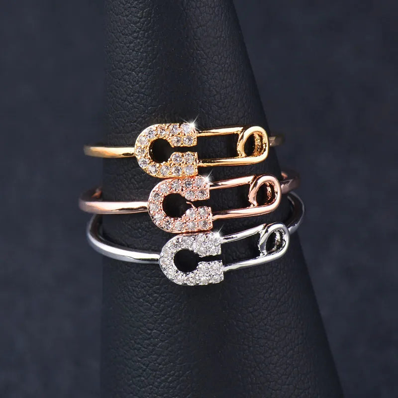 Unique Design Tiny Crystal Pin Shape Midi Rings Rose Gold Silver Color Women