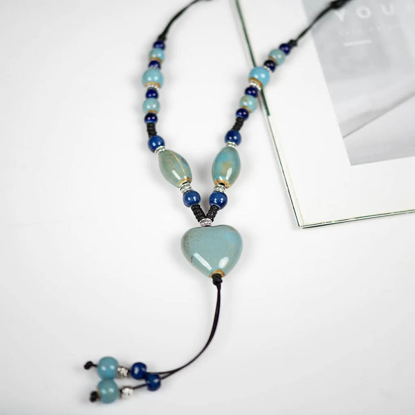 Heaert Sharp Ceramics bead Necklace Memorial Chinese style Pendants